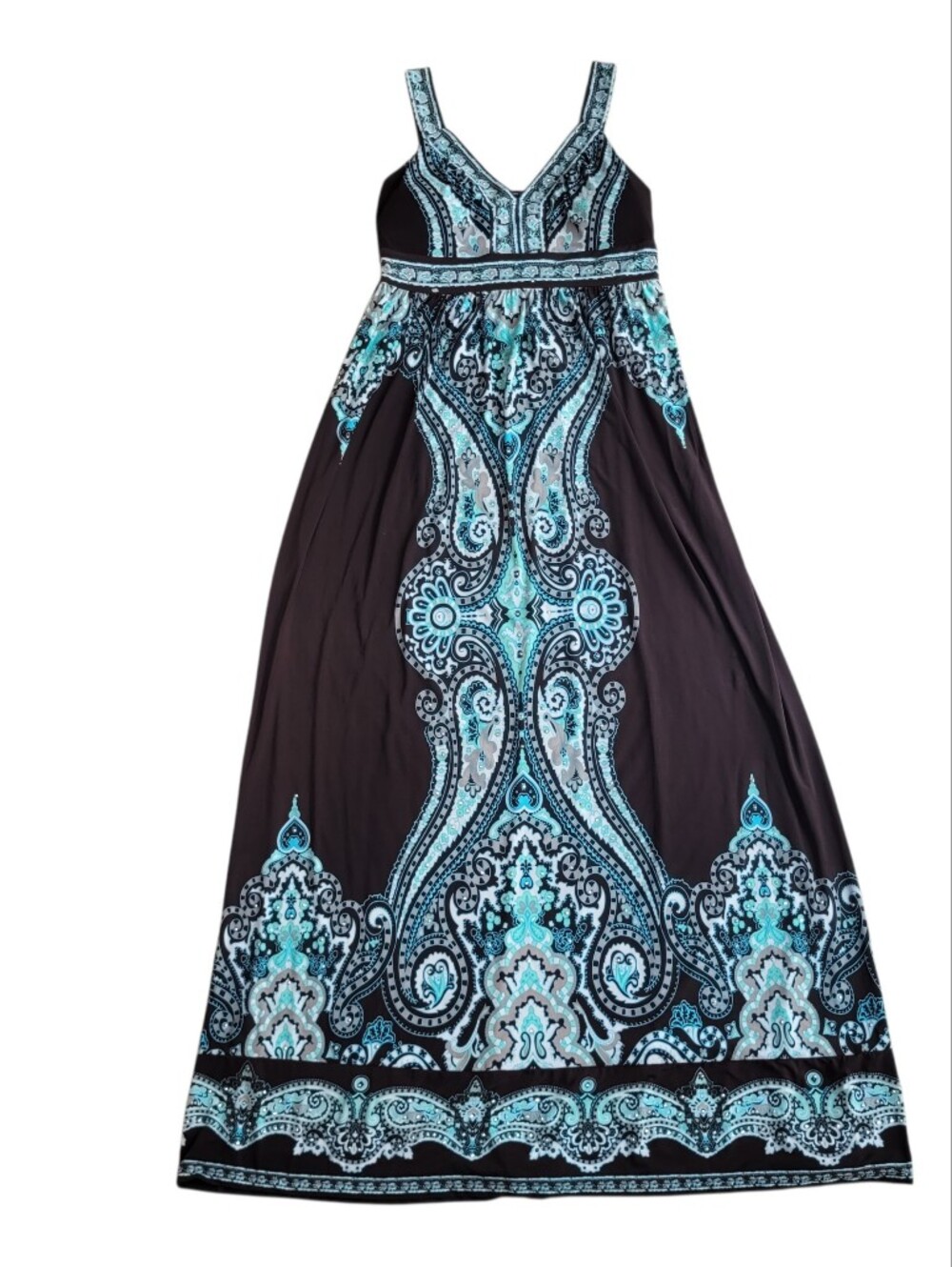 INC International Concepts Black Maxi Dress with Teal Paisley Print Size M - Picture 5 of 9